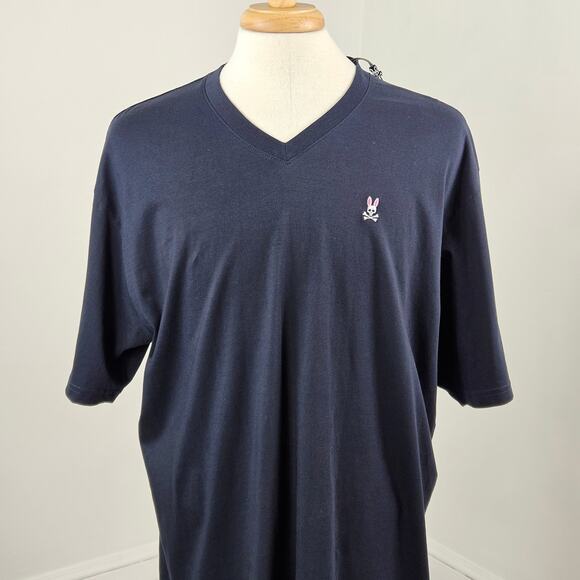 Psycho Bunny V-Neck Logo Pima Cotton T-Shirt Navy Blue | Big Man XXXL - Picture 1 of 16